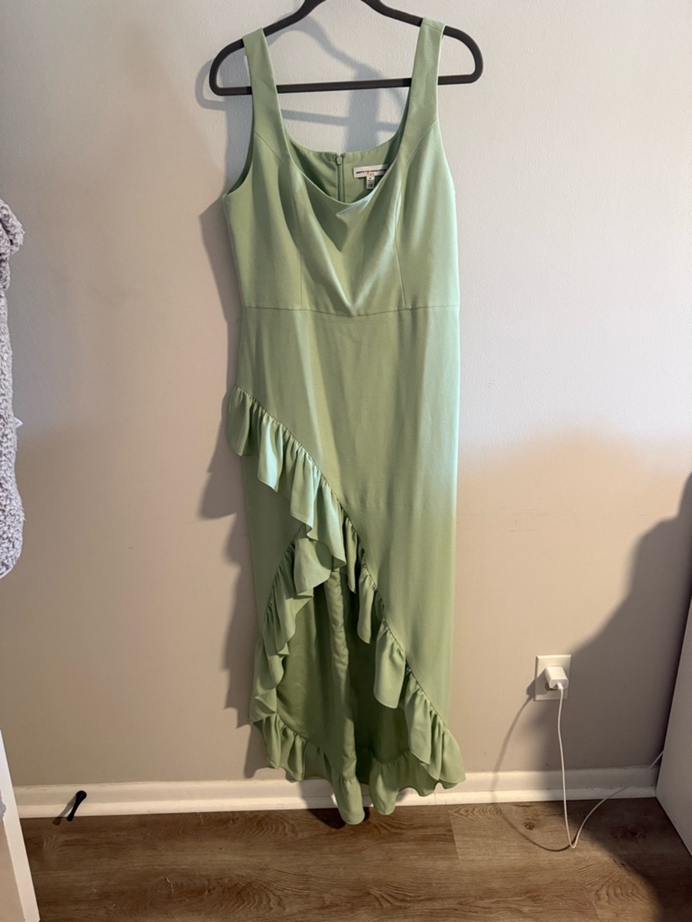 Dress the Population Charlene Sage Green Asymmetrical Ruffle Midi Dress